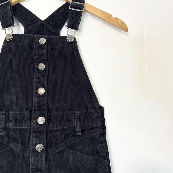 GAP Black Corduroy Button Up Corduroy Overalls Dress Kids Girls XS - Picture 2 of 4